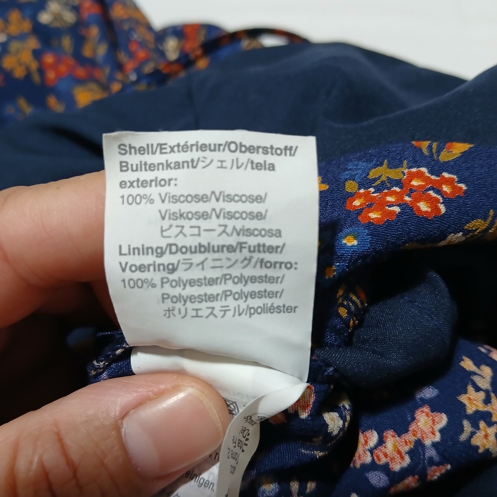 Madewell Floral V-Neck Jumpsuit Navy Blue Orange Wide Leg Double Strap Size 0 - Picture 8 of 10